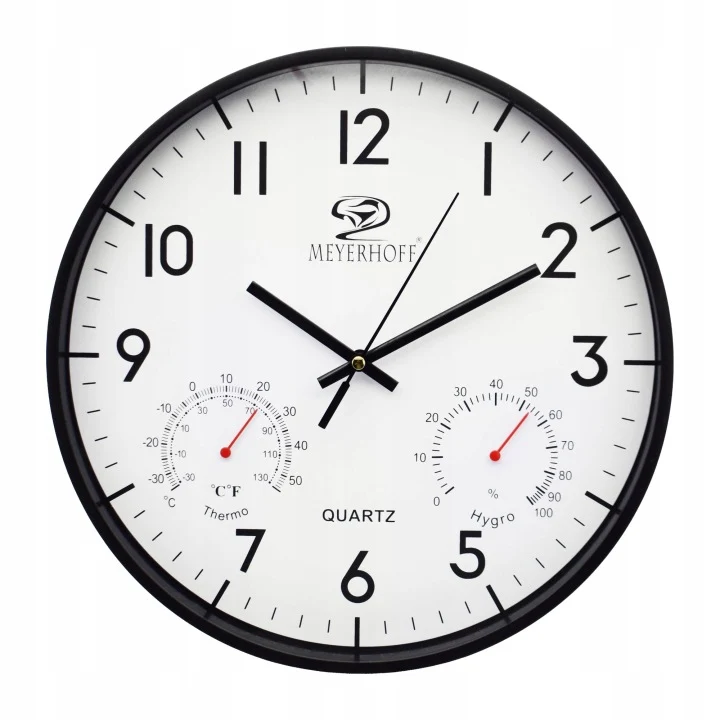 Wandklok 28,4 cm – Stille Muurklok met Thermometer & Hygrometer