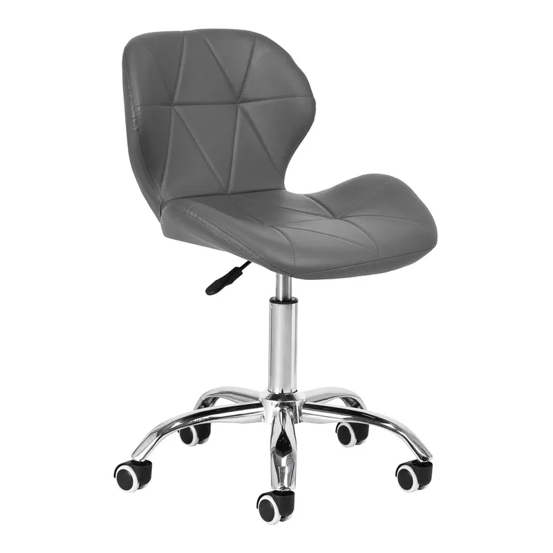 Salonstoel met Wielen Verstelbaar Grijs – Met Rugleuning – Draaibaar – Beauty- en Werkstoel 4Rico QS-06