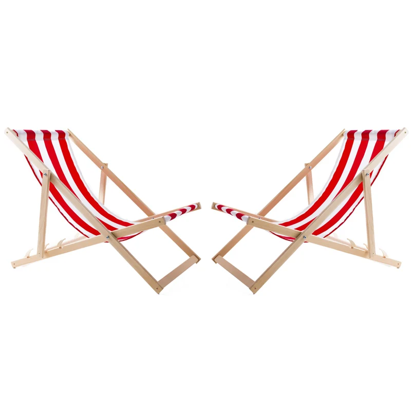 Lot de 2 chaises longues en hêtre WOODOK - couleur rayures rouges et blanches