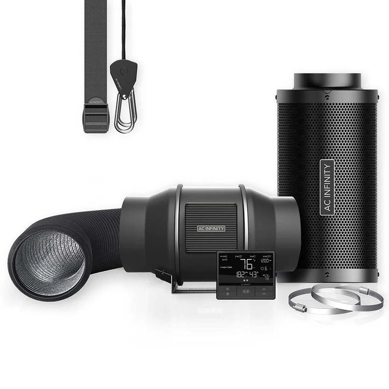 AC Infinity PRO 150 mm Air Filtration Kit – Slimme 6 Inch Inline Afzuigset met Koolstoffilter, Controller, Ducting & 683 m³/u Ventilatie voor Kweektenten