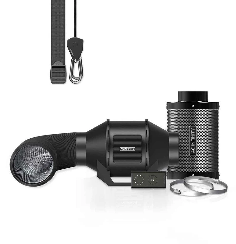 AC Infinity S4 Luchtfilter Kit 100 mm – Complete Kweektent Ventilatie met Inline Ventilator, Koolstoffilter, Ducting & 10-Speed Controller