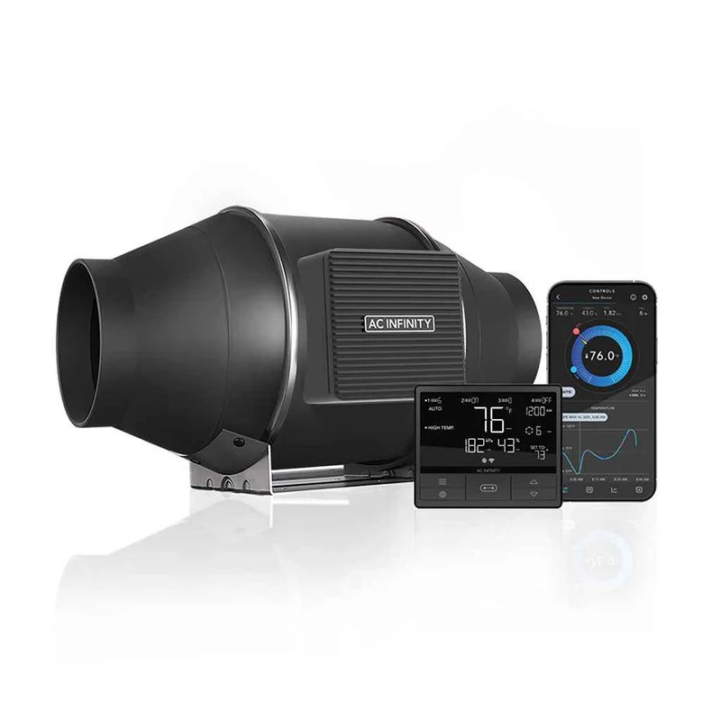 AC Infinity CLOUDLINE T4 100 mm Inline Afzuigventilator – Stille EC Ventilator met Temperatuur- & Vochtigheidscontroller voor Kweektent Ventilatie (205 CFM / 348 m³/u)