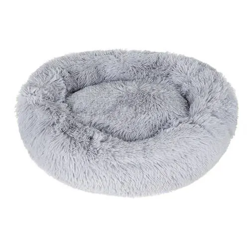 Ronde Hondenmand 60 cm – Zachte Pluche Donut Hondenmand Maat M – Grijs