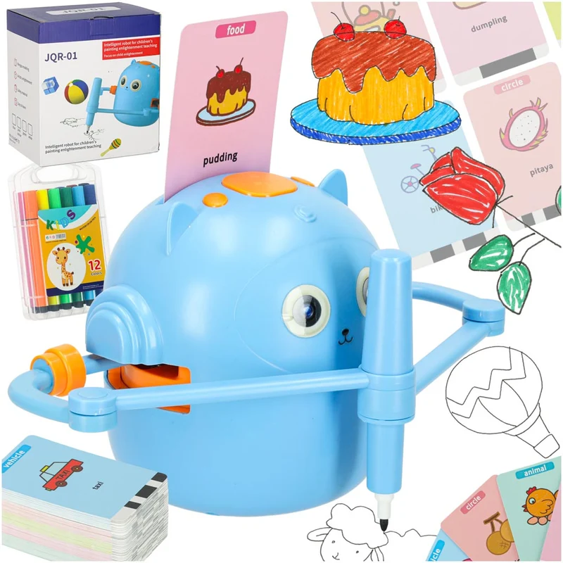 Tekenrobot voor Kinderen – Interactieve Educatieve Robot – Leer Tekenen Stap voor Stap – Inclusief 100 Flashcards – Vanaf 3 Jaar