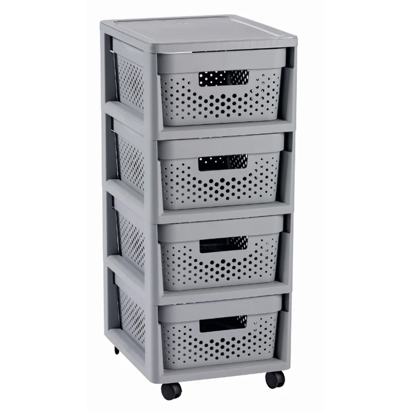 Bibliothèque Curver 4x11L Infinity gris, tiroirs 4 volumes