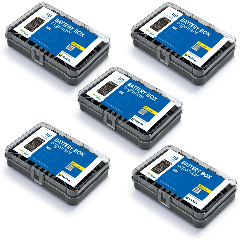 Organisateur de piles GreenBlue, couvercle transparent, 115 emplacements, Varta Box GB189, 5 pièces