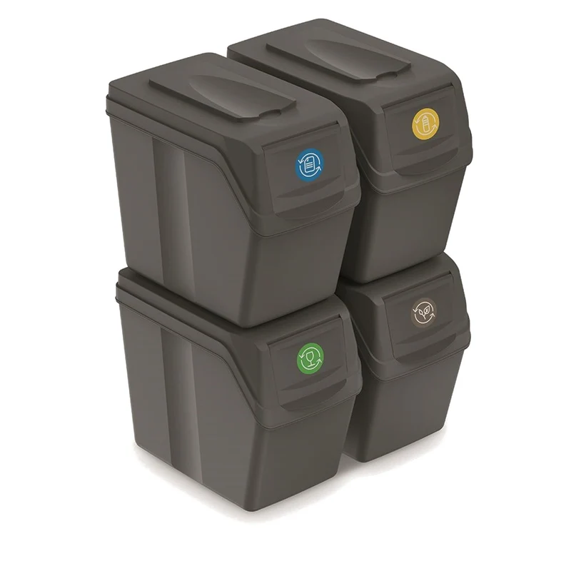 Prosperplast ISWB20S4 Lot de 4 bacs empilables avec couvercle Gris 4x 20 l panier de tri