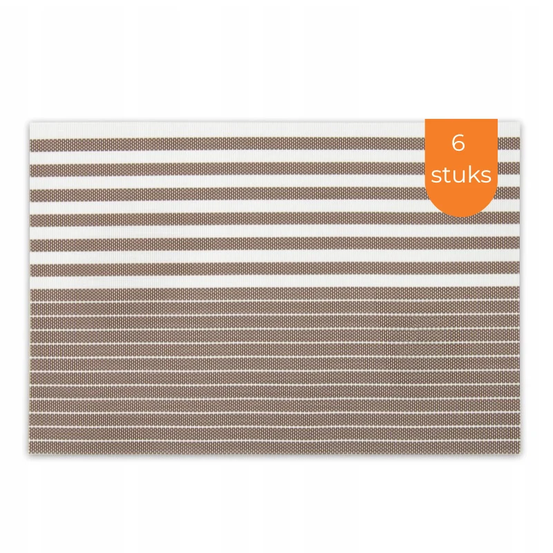 Placemats Set 6 Stuks 30x45 cm – Taupe Bruin Gestreept – Afwasbare Kunststof Placemats – Hittebestendig