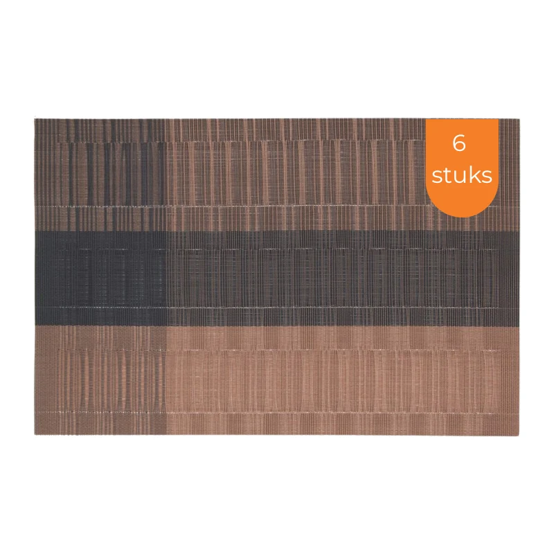 Placemats Set 6 Stuks 30x45 cm – Afwasbare Kunststof Placemats – Hittebestendige Tafelmatten – Bruin Zwart