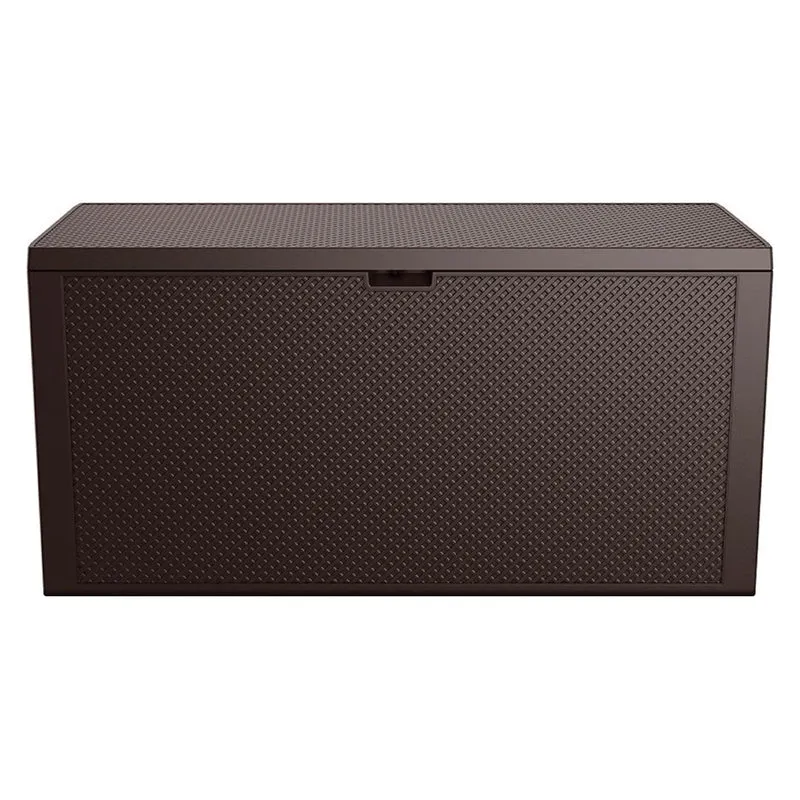 Coffre de jardin Keter Emily, capacité 277 L, couleur marron, charge maximale 20 kg, résistant aux intempéries, équipé de poignées et de roulettes, 249719