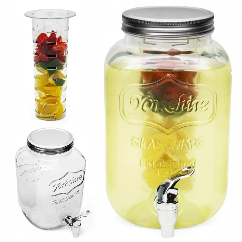 Drankdispenser 4 Liter met Kraantje en Fruitfilter – Glazen Waterdispenser – Limonadedispenser voor Water, Fruitwater & IJsthee