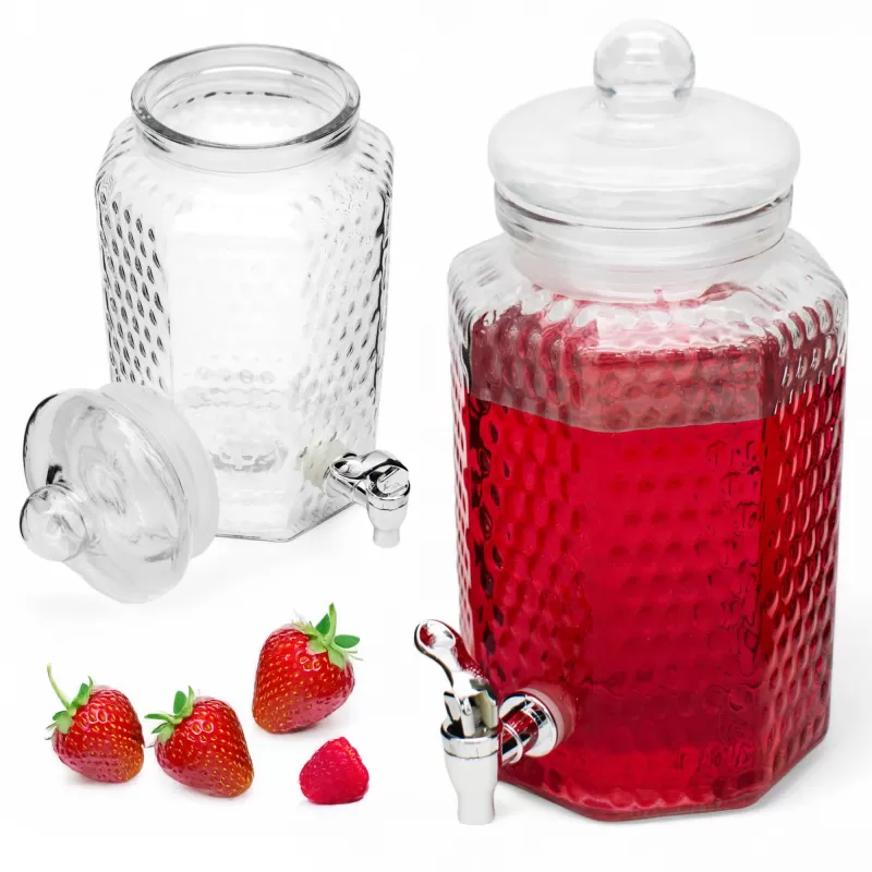 Drankdispenser 4 Liter met Kraantje en Deksel – Glazen Waterdispenser – Limonadedispenser voor Sap, IJsthee & Cocktails