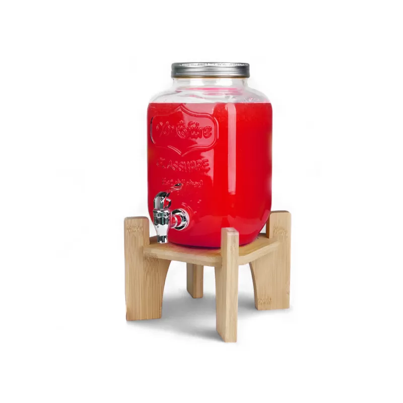 Drankdispenser 4 Liter met Kraantje en Houten Standaard – Glazen Sapdispenser – Limonadedispenser voor Water, Sap & IJsthee