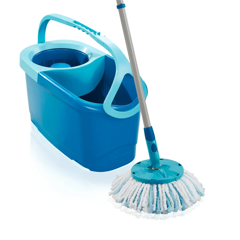 Kit Clean Twist Leifheit, balai à franges rotatif et seau, manche réglable en longueur, seau d'une capacité de 6 L, tête Micro duo, 52101