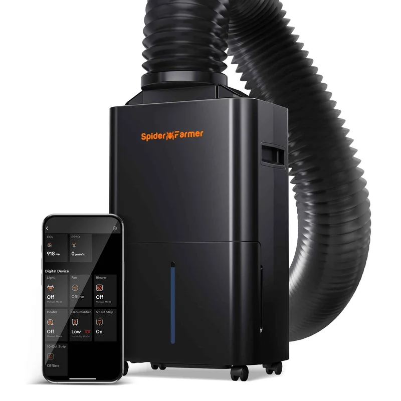 Spider Farmer 32-Pint Compressor Luchtontvochtiger – Slimme Kweektent Ontvochtiger met GGS App, RJ12 Integratie & Automatische Klimaatregeling