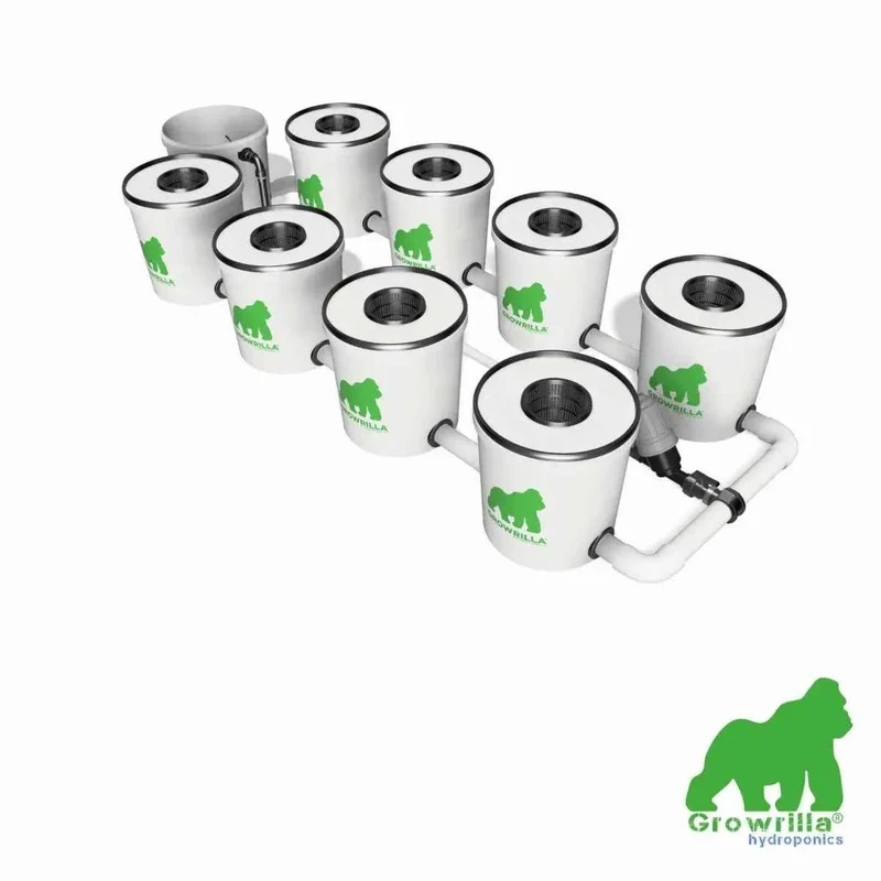 Growrilla RDWC PRO 8-Potten Hydroponisch Kweeksysteem – Professioneel Recirculerend DWC Systeem met Centrale Controlepot voor Binnenkweek