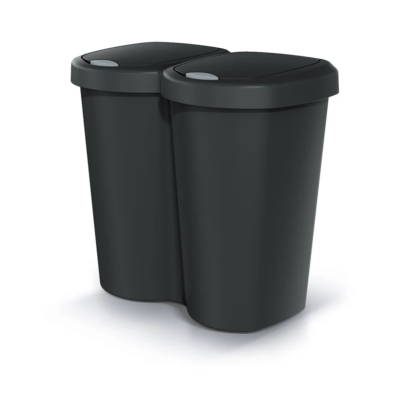 Poubelle Compacta B Duo, noir, capacité 40L, un compartiment, deux couvercles, version murale, NDBS40-S411