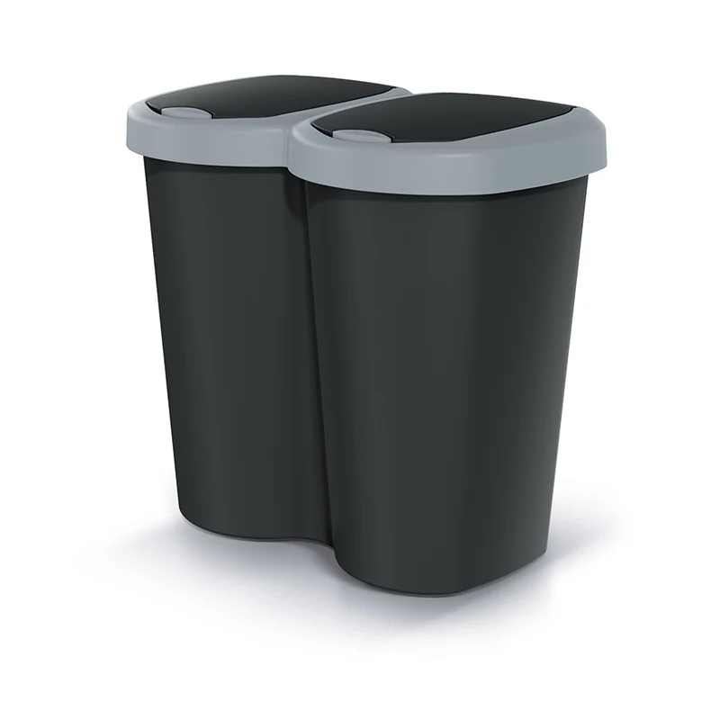 Corbeille Compacta B Duo, gris/noir, capacité 40L, un compartiment, deux couvercles, version murale, NDBS40-429U_S411