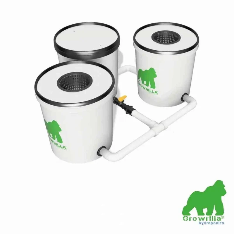 Growrilla RDWC 2.0 met 2 potten, recirculerend DWC systeem, stabiele EC/pH en hoge zuurstofvoorziening voor hydroponische binnenkweek.