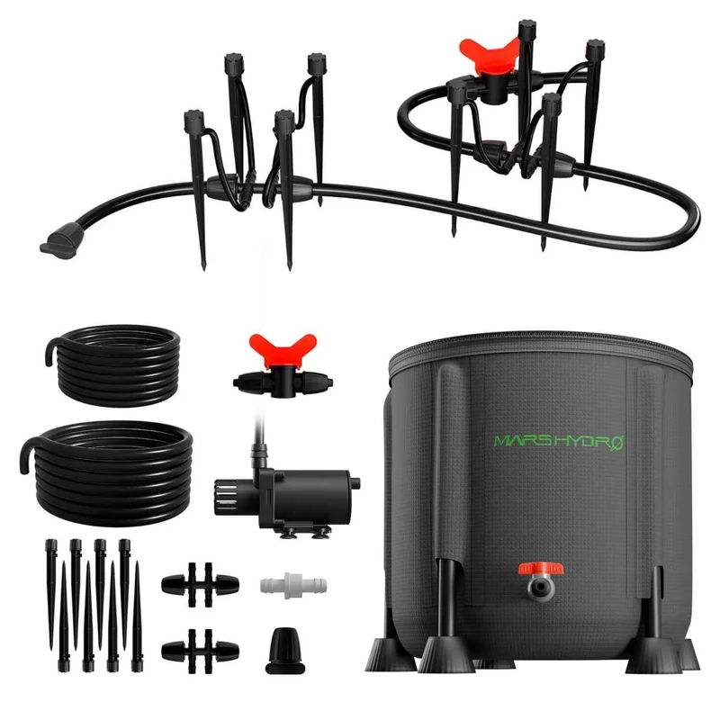 Mars Hydro 50L Drip Irrigatie Kit – Automatisch Druppelirrigatiesysteem met 50L Opvouwbare Watertank, 24W Pomp & 8 Druppelaars voor Kweektent, Binnenkweek & Grow Room
