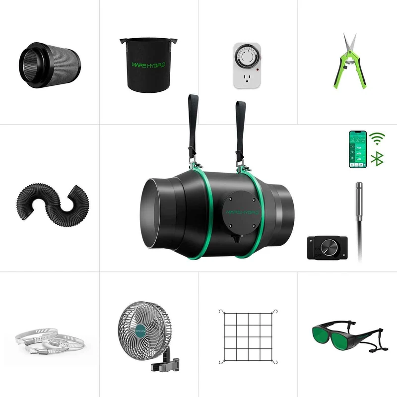 Mars Hydro iFresh 6-Inch Inline Ventilator Kit – 402 CFM Afzuigventilator met Koolstoffilter, EC-Motor & Optionele WiFi App-bediening