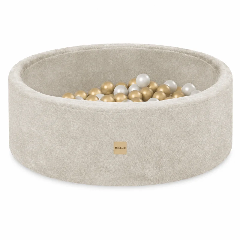 Trendmix Luxe Ronde Ballenbak 90 x 30 cm – Inclusief 200 Ballen – Beige Chenille – Ballenbad voor Baby & Peuter – Sensorisch Speelgoed