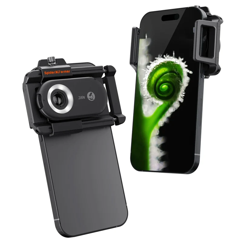 Spider Farmer 200X Trichomen Microscoop – Smartphone Plantmicroscoop met LED, UV & CPL-filter voor iPhone & Android