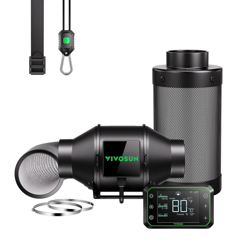 Vivosun AeroZesh G4 E42A 4″ Slimme Inline Ventilatie Kit – WiFi Kweektent Ventilator met Koolstoffilter, GrowHub Klimaatcontroller & Ducting