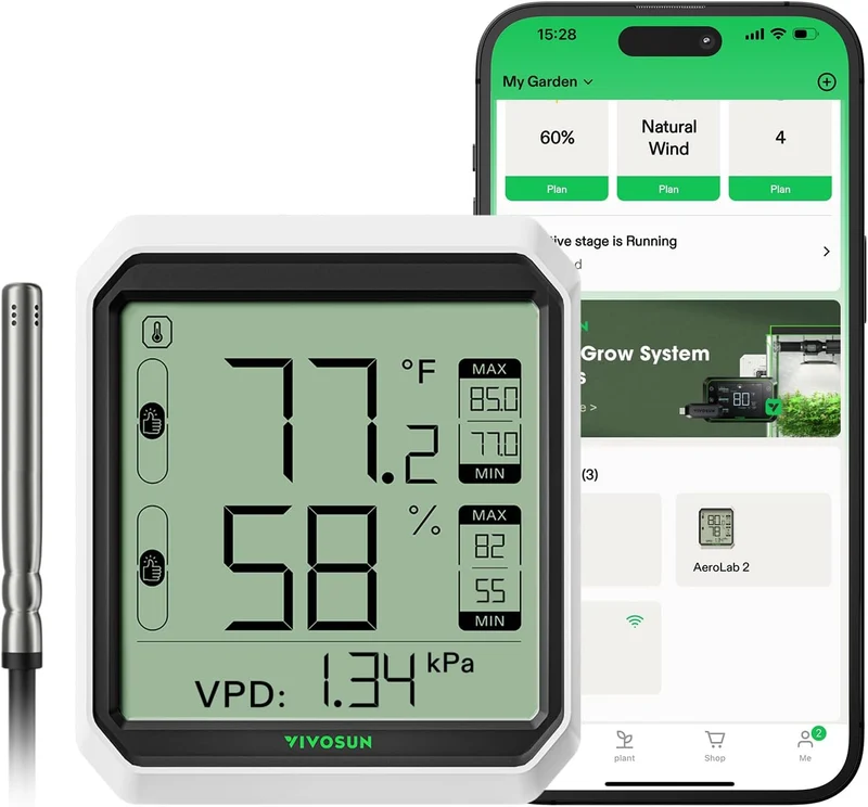 VIVOSUN AeroLab THB1S Bluetooth Hygrometer & Thermometer – Slimme VPD Klimaatmeter voor Kweektenten & Indoor Kweekruimtes