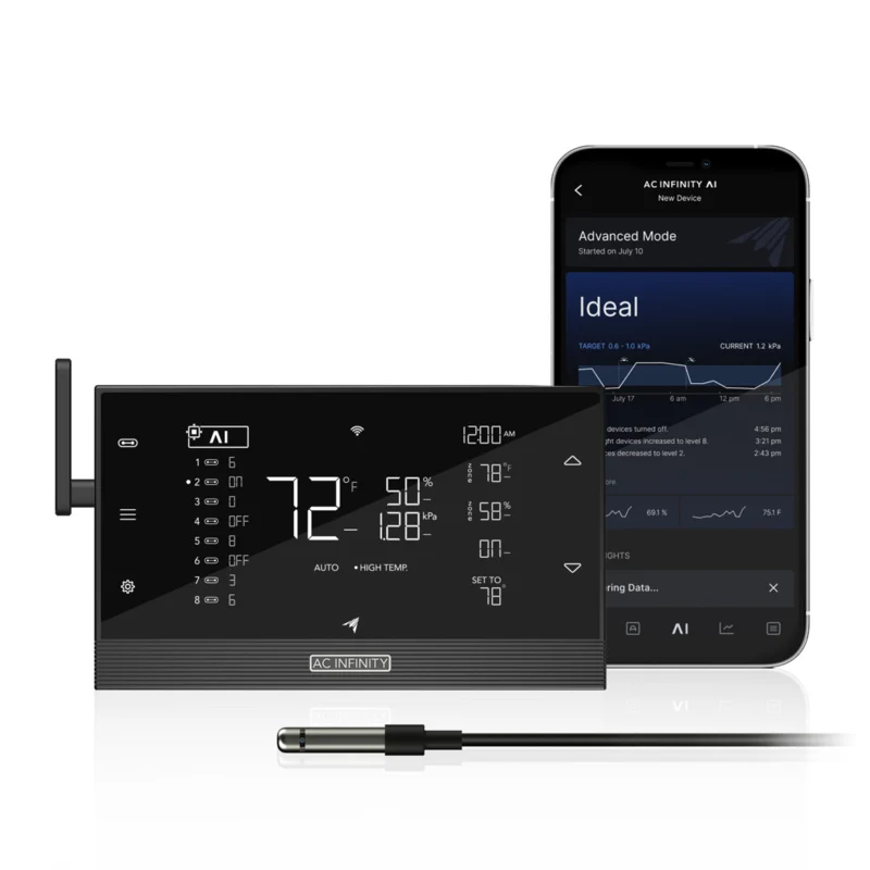 AC Infinity Controller AI+ Slimme Kweekcontroller – AI Klimaatregeling met 8 UIS-Poorten, WiFi, App-Bediening & Dual-Zone VPD-Monitoring