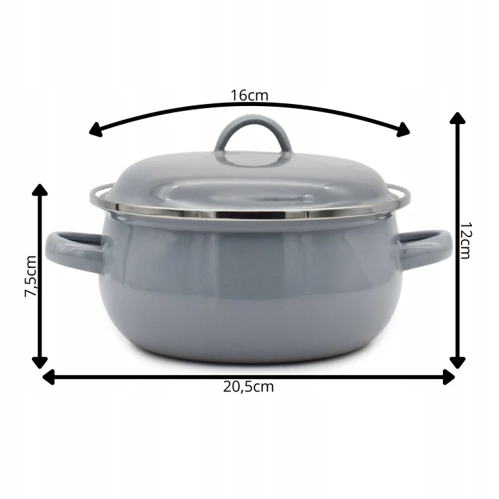 Emaille Kookpan met Deksel 1,3 Liter – Emaille Pan 16 cm – Grijs