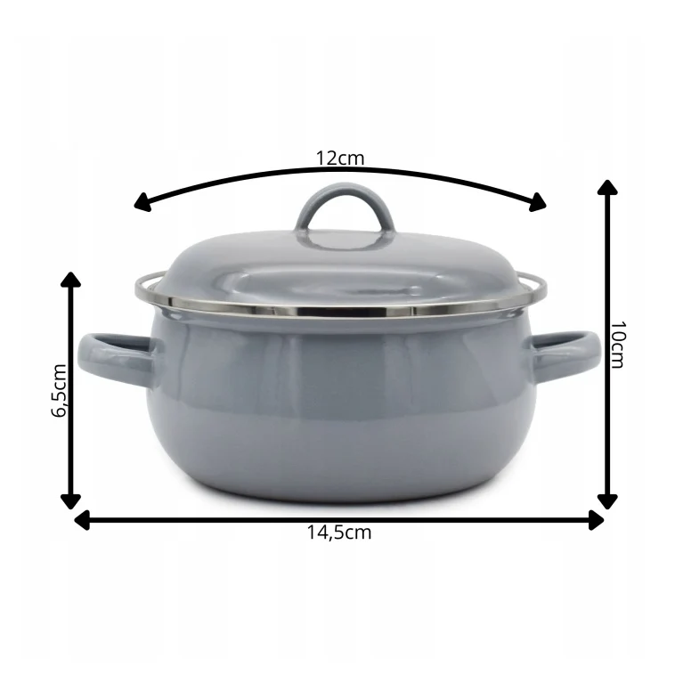 Emaille Kookpan met Deksel 0,6 Liter – Emaille Pan 12 cm – Grijs