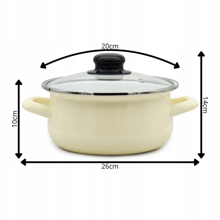Emaille Kookpan met Glazen Deksel 2,5 Liter – 20 cm – Geëmailleerde Pan – Crème