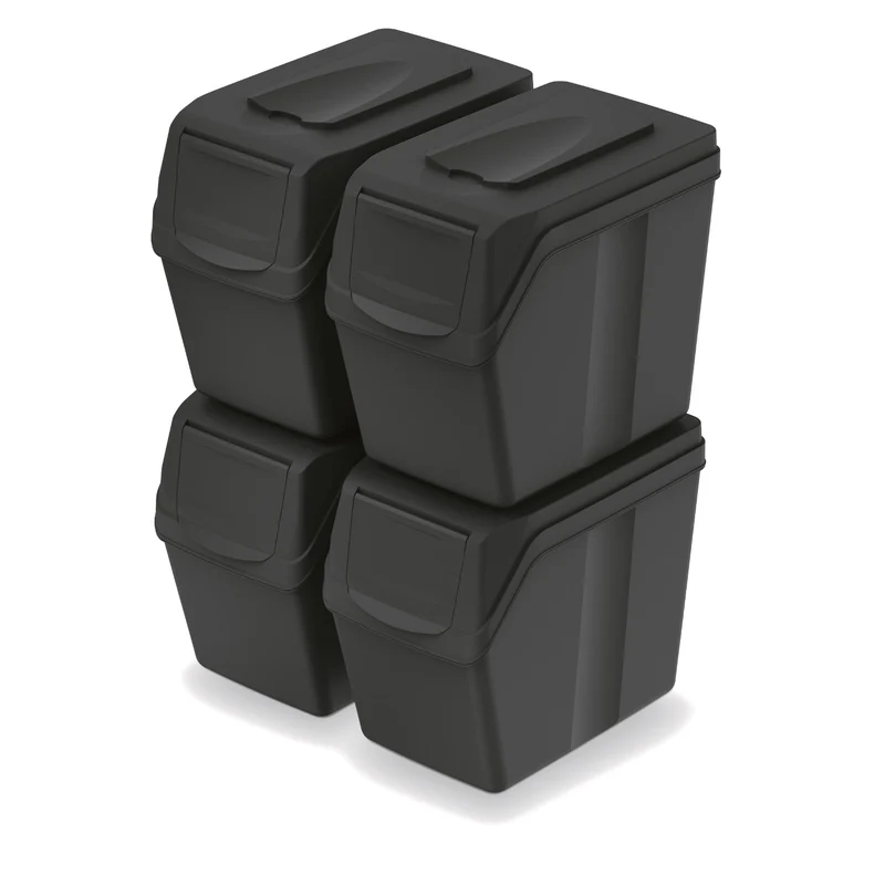 Ensemble de 4 poubelles de tri Keden SORTI BOX 4x20l - noir recyclage