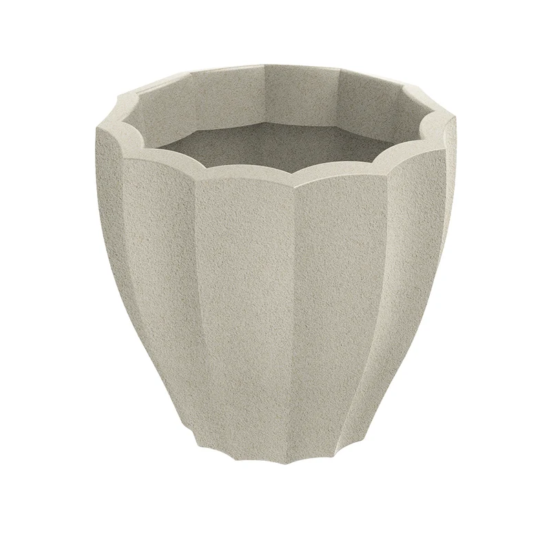 Pot Ethick Rona Round, diamètre 40 cm, hauteur 36 cm, finition mate, résistant aux intempéries, trou de drainage, couleur sable, TRO40-101GR