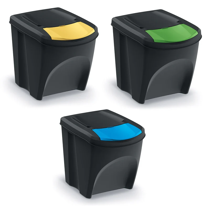 Ensemble de poubelles de recyclage Keden Sortibox 3x25L noir