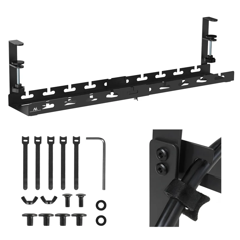 Range-câbles Maclean sous le bureau, charge max. 5kg, max. 728mm, noir, MC-103 B