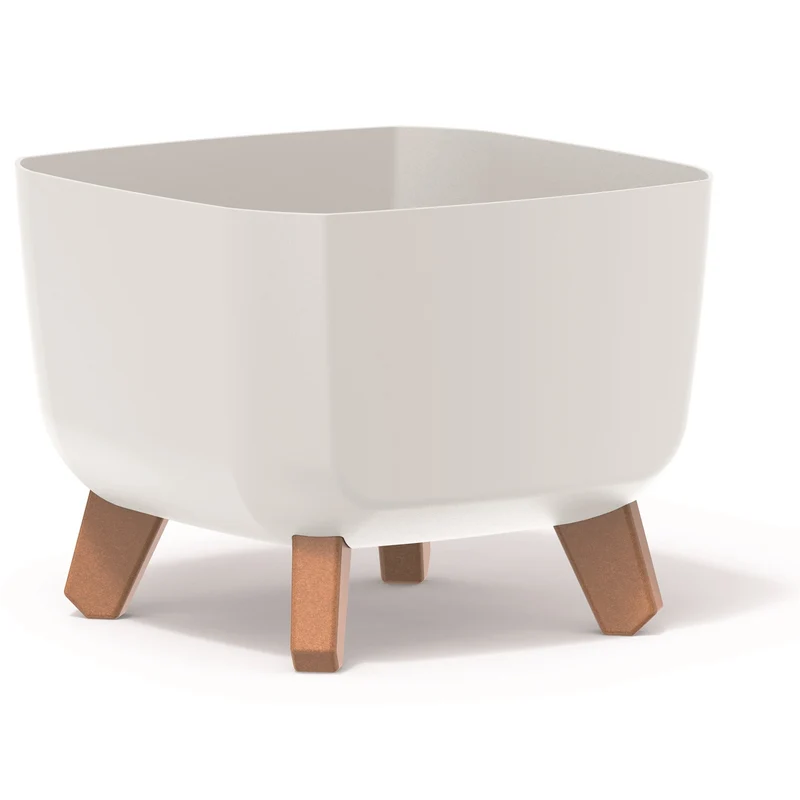 Pot de fleurs avec pieds amovibles incl. insert Prosperplast Gracia Square pour l'intérieur et l'extérieur Pot de plantes carré plastique résistant aux UV 24x24x18,7cm blanc