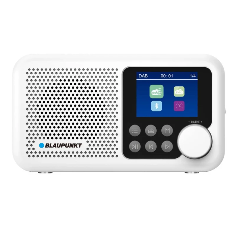 Radio portable Blaupunkt, radio numérique DAB+ et tuner FM, Bluetooth, sortie casque, écran couleur 2,4 pouces, fonction horloge et alarme, fonctionne sur batterie et rechargeable via USB-C, DR8WH.