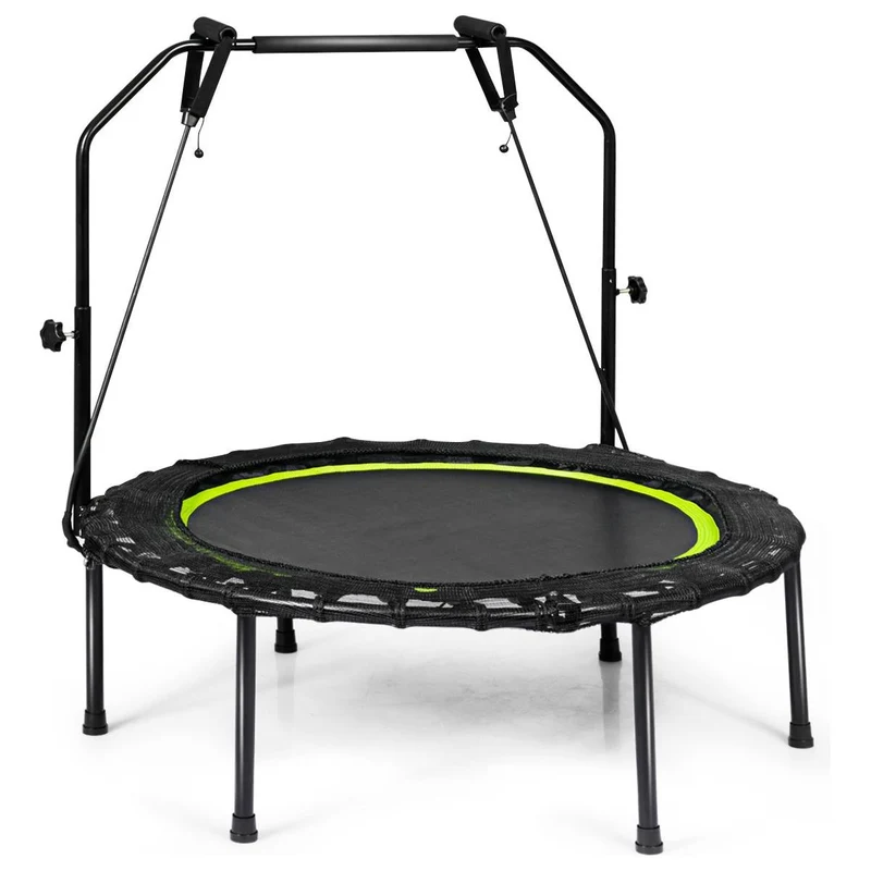 Trendmix Opvouwbare Fitness Trampoline Met Weerstandsbanden - Mini Trampoline - Verstelbaar Zwart/Groen Ø102 cm