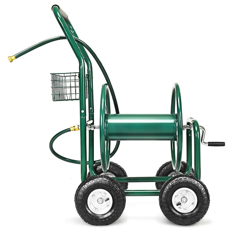 Trendmix Tuinslanghaspel XXL – Metalen Slangenwagen met 4 Luchtwielen – 80m Capaciteit – Anti-slip Handgreep – Groen