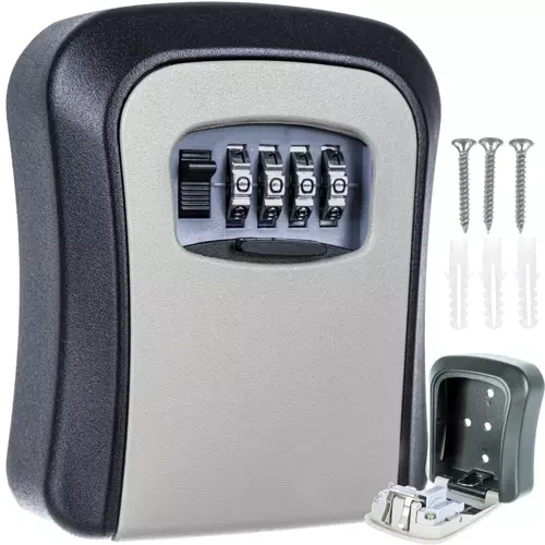 Sleutelkluis met Code – Sleutel Safe voor Buiten – Wandmontage – 4 Cijferig Codeslot – Zwart/Grijs