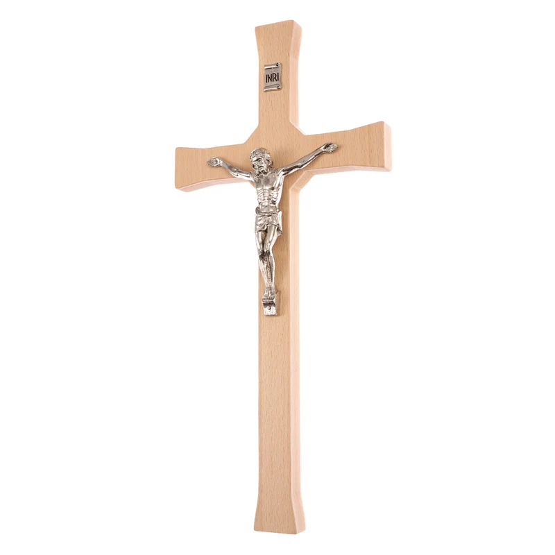 Croix classique suspendue avec croix naturelle rayée 30x14x1.8cm