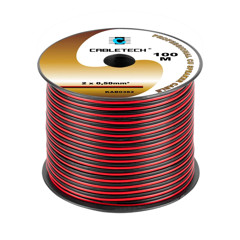 Speaker Kabel 100 Meter Haspel 2x0.5 mm² Zwart/Rood CU Koper KAB0382 – Luidsprekerkabel – Audio Kabel Rol