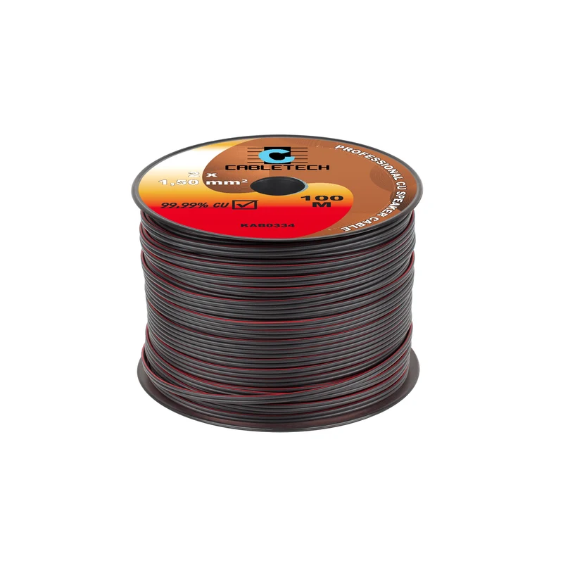 Speaker Kabel 100 Meter Haspel 2x1.5 mm² Zwart/Rood CU Koper KAB0334 – Luidsprekerkabel – Audio Kabel Rol