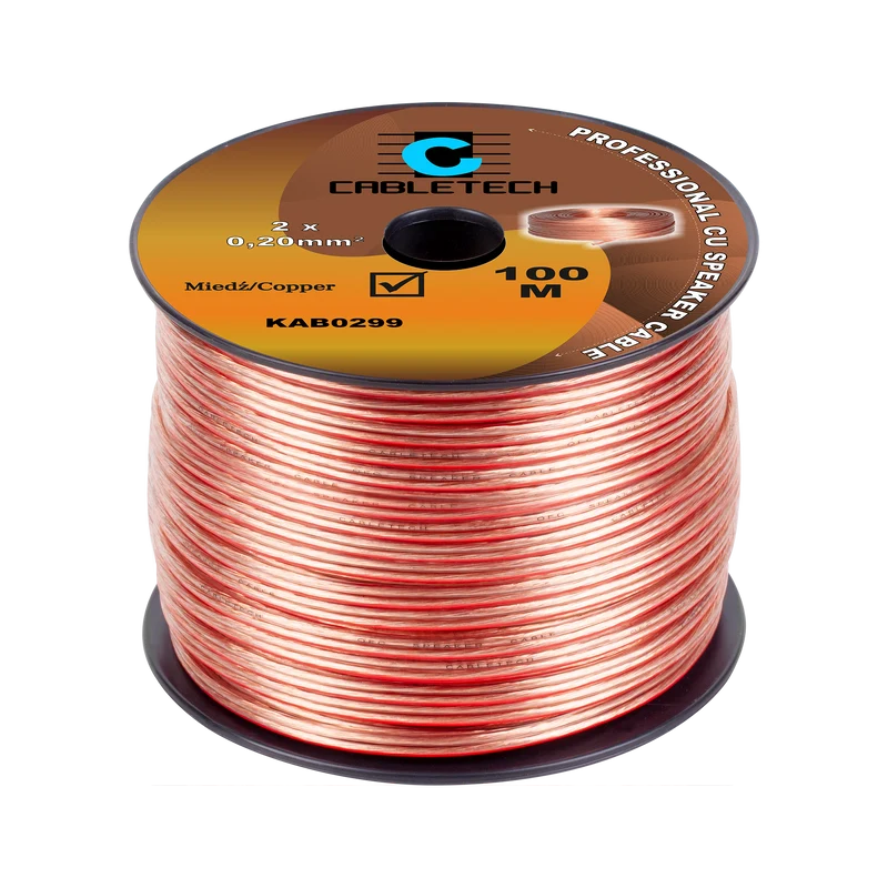 Speaker Kabel 100 Meter Haspel 2x0.20 mm² CU Koper KAB0299 – Luidsprekerkabel Transparant – Audio Kabel Rol – Cabletech