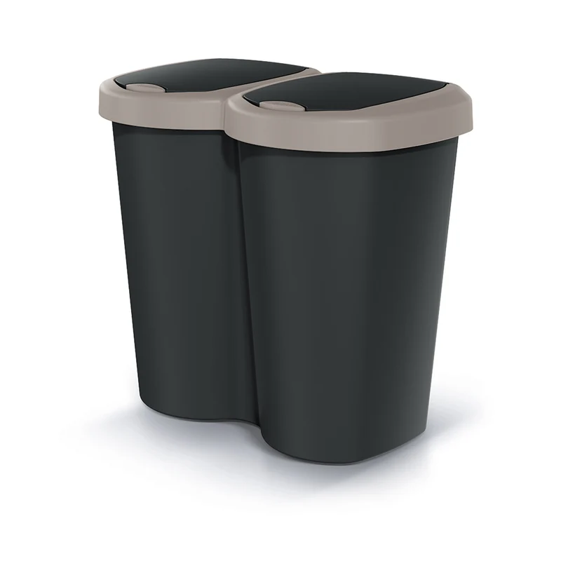 Poubelle Compacta B Duo, brun/noir, capacité 40L, un compartiment, deux couvercles, version murale, NDBS40-WG5C_S411