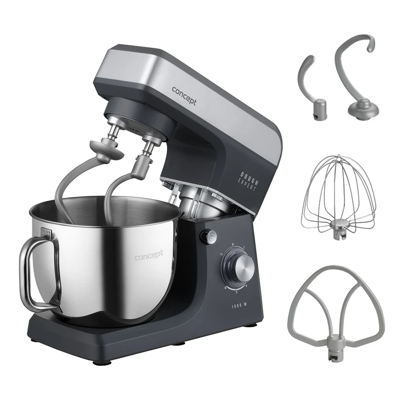 Robot pâtissier Concept Dough Expert, puissance 1900 W, double crochet, fonction de chauffage du bol, 6 vitesses différentes, RM6010