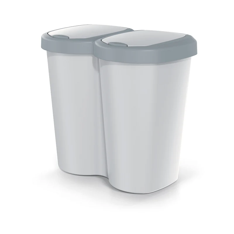 Corbeille Compacta B Duo, gris/gris cendré, capacité 40L, un compartiment, deux couvercles, version murale, NDBS40-429U_427C