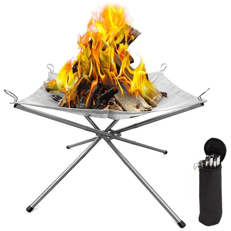Trendmix Opvouwbare Vuurkorf – Draagbare Kampvuurstandaard met Reistas – RVS Vuurschaal Buiten – Camping Fire Pit 42 x 42 x 32 cm
